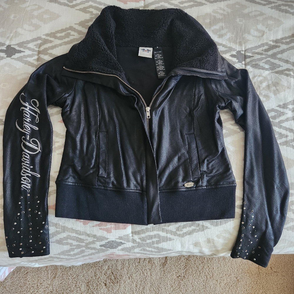 Harley Davidson Black Bomber Jacket Size Small